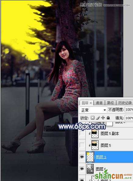 Photoshop给板凳美女人像添加夕阳美景效果,PS教程,素材中国网