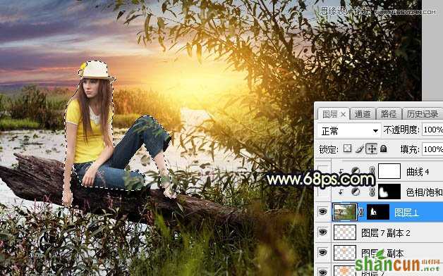 Photoshop给外景美女人像添加夕阳美景效果,PS教程,素材中国网