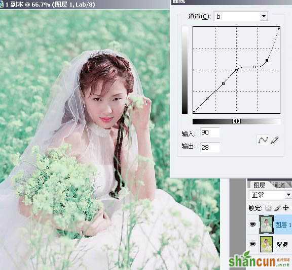 photoshop Lab模式下快速调出清爽的青色婚片