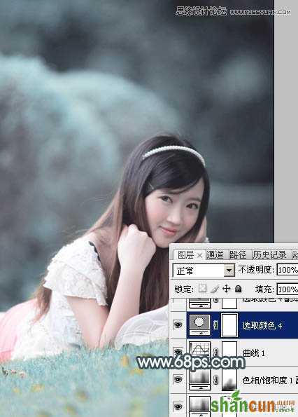 Photoshop调出外景美女唯美蓝色效果,PS教程,素材中国sccnn.com