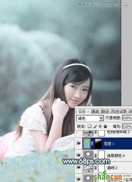 Photoshop调出外景美女唯美蓝色效果,PS教程,素材中国sccnn.com