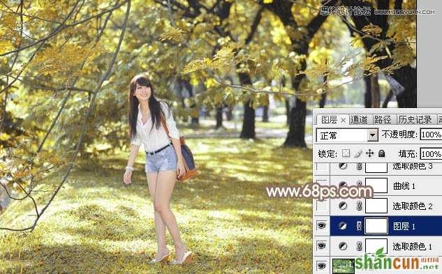 Photoshop调出夏季公园美女秋季淡黄色调,PS教程,思缘教程网