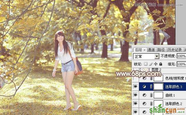 Photoshop调出夏季公园美女秋季淡黄色调,PS教程,思缘教程网