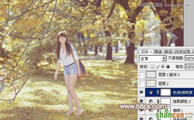 Photoshop调出夏季公园美女秋季淡黄色调,PS教程,思缘教程网