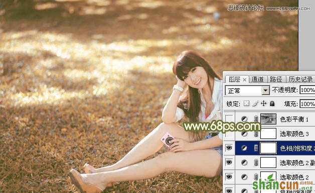 Photoshop调出草地美女深秋淡黄色调,PS教程,思缘教程网