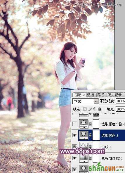 Photoshop调出春季公园美女唯美紫色效果,PS教程,思缘教程网