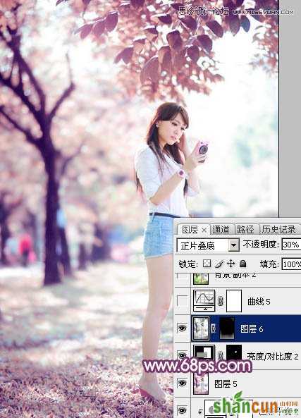 Photoshop调出春季公园美女唯美紫色效果,PS教程,思缘教程网