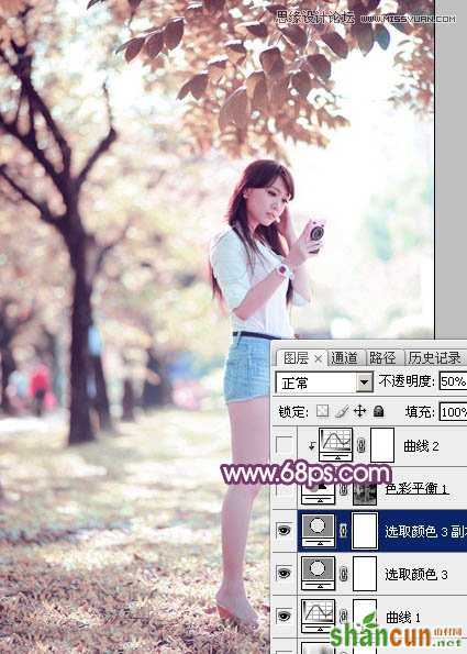 Photoshop调出春季公园美女唯美紫色效果,PS教程,思缘教程网