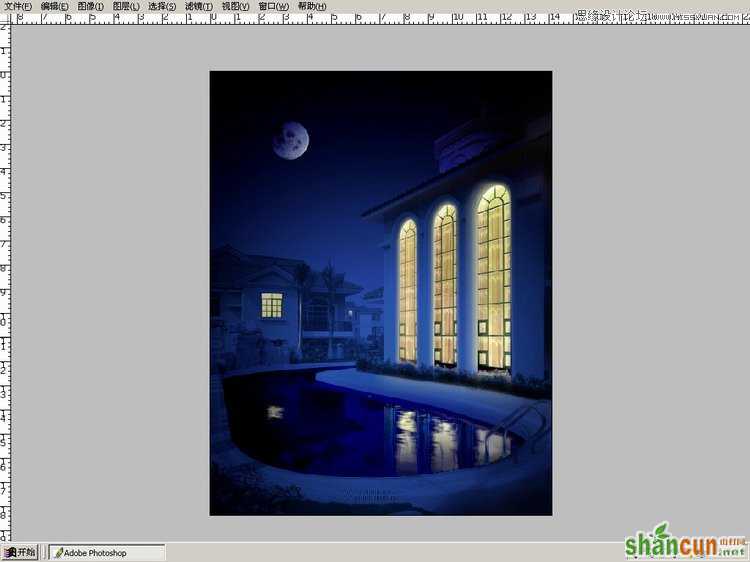 Photoshop把建筑照片调成逼真的夜景效果,PS教程,思缘教程网