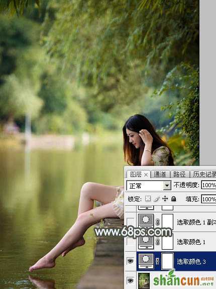 Photoshop给树荫下的美女加上唯美的中性淡蓝色