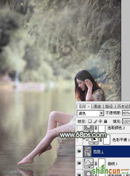 Photoshop给树荫下的美女加上唯美的中性淡蓝色