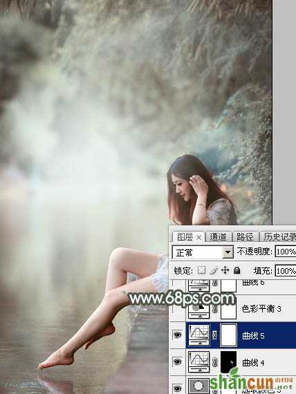 Photoshop给树荫下的美女加上唯美的中性淡蓝色