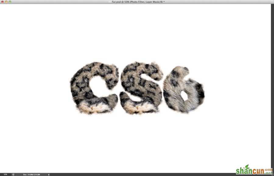 PhotoShop CS6制作逼真动物皮毛立体文字特效教程 山村教程