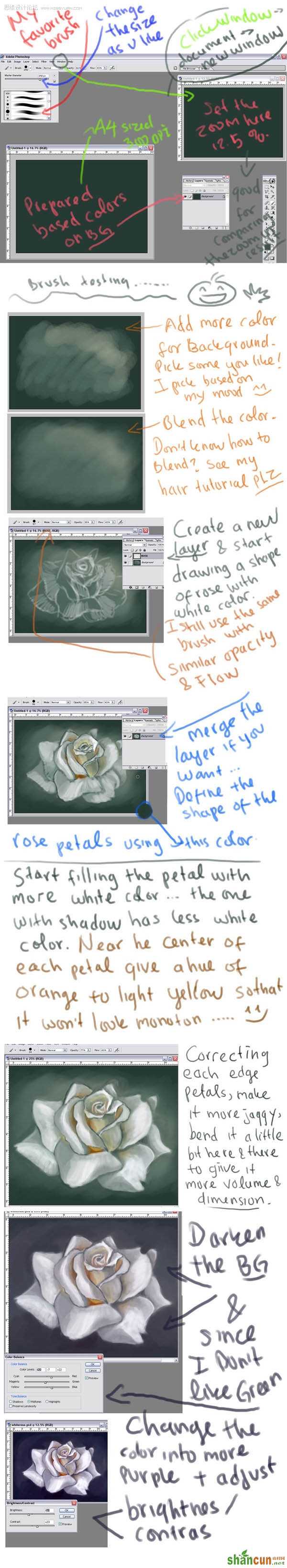Photoshop绘制白玫瑰插画教程,PS教程,思缘教程网