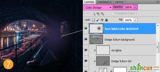7 face light 在Photoshop中合成非常唯美的女孩与桥夜景图