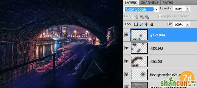 7d color4 在Photoshop中合成非常唯美的女孩与桥夜景图