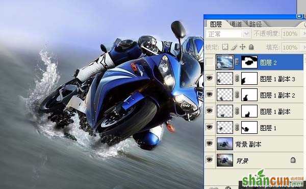 photoshop照片合成教程-酷炫水中行驶摩托