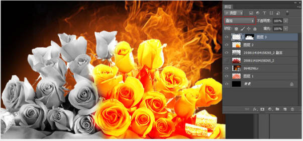 Photoshop合成制作烈焰中燃烧的火玫瑰效果