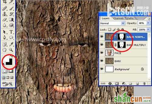 PS合成恐怖效果的树皮人脸效果教程