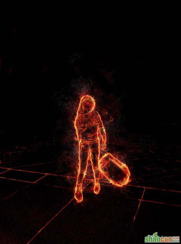 ps滤镜提取出人物轮廓线条 打造火焰人像照片效果