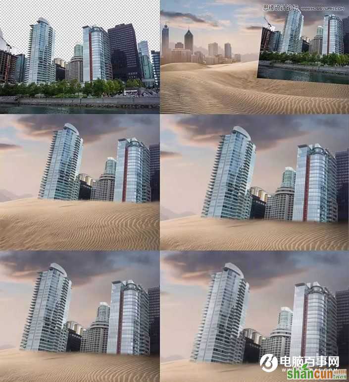 Photoshop合成世界末日中被沙丘淹没的城市