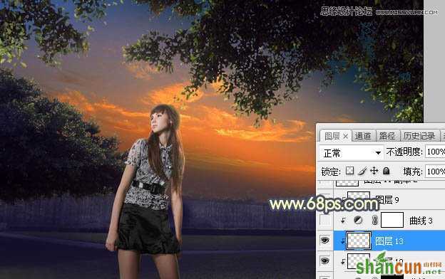 Photoshop给外景照片添加夕阳美景效果图,PS教程,素材中国网
