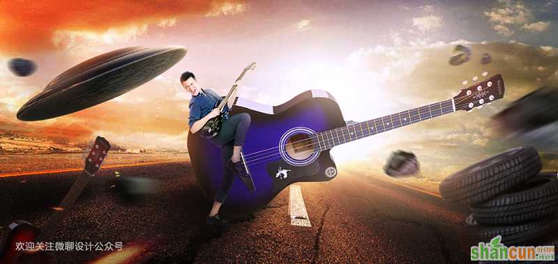 Photoshop怎么合成摇滚吉它海报   山村