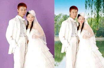 PhotoShop简单抠白色婚纱及换背景的方法 山村教程