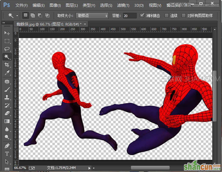 PS魔棒工具对蜘蛛侠图片抠图处理
