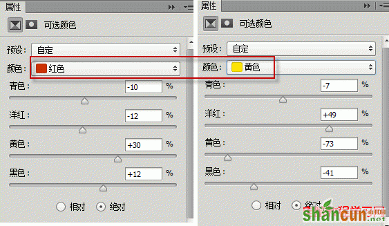 添加“可选颜色”调整图层