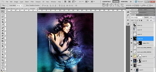Photoshop设计绚丽光效装饰的美女海报,PS教程,思缘教程网
