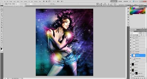 Photoshop设计绚丽光效装饰的美女海报,PS教程,思缘教程网