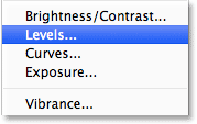 Choosing a Levels adjustment layer. Image © 2013 Photoshop Essentials.com