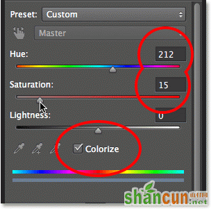 The Hue/Saturation options in the Properties panel in Photoshop CS6. Image © 2013 Photoshop Essentials.com