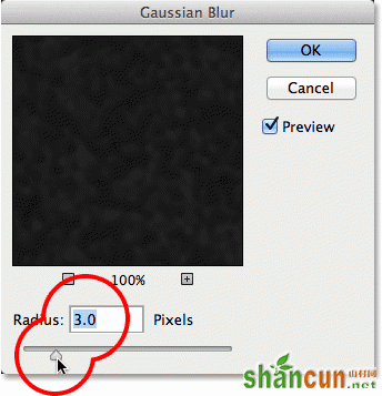 Setting the Radius value in the Gaussian Blur dialog box. Image © 2013 Photoshop Essentials.com