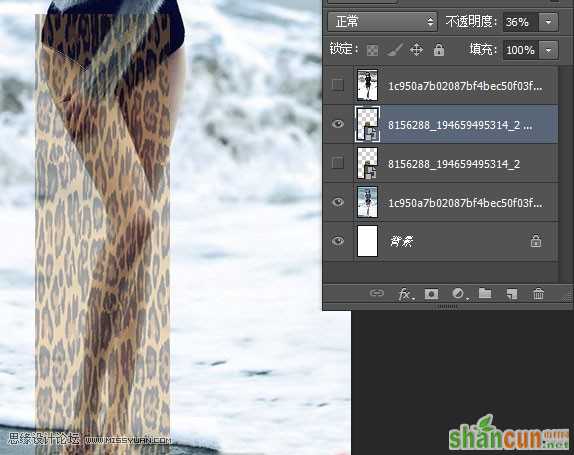 Photoshop给海边美女腿部添加豹纹图案教程