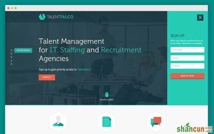 talent falco homepage landing page design