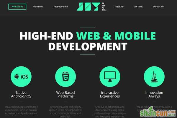 joy interactive dark website design