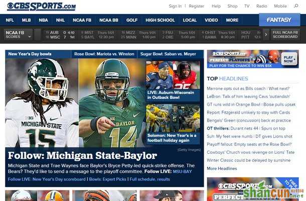 cbs sports network homepage layout