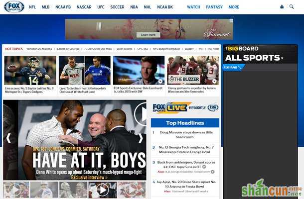 fox sports website homepage layout