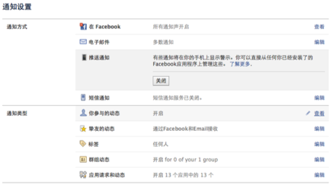 facebook消息通知设置