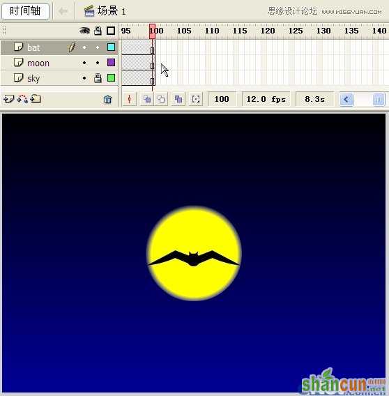 Flash教你如何制作蝙蝠在月夜里飞翔,PS教程,思缘教程网