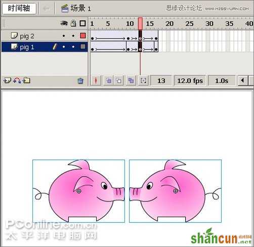 Flash制作有趣的亲嘴猪动画教程,PS教程,思缘教程网