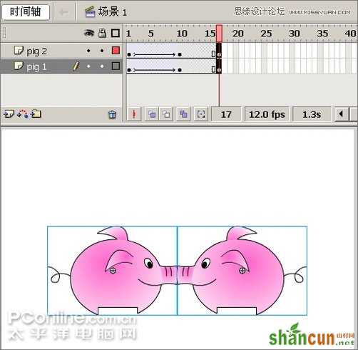 Flash制作有趣的亲嘴猪动画教程,PS教程,思缘教程网