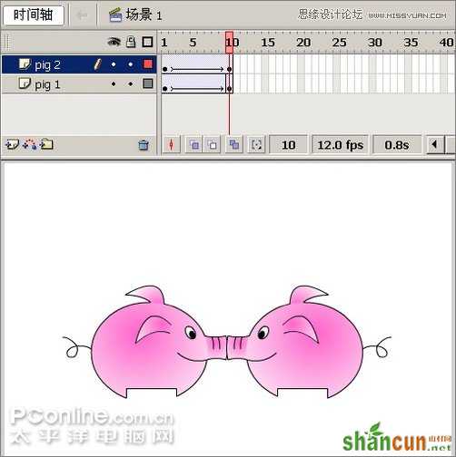 Flash制作有趣的亲嘴猪动画教程,PS教程,思缘教程网