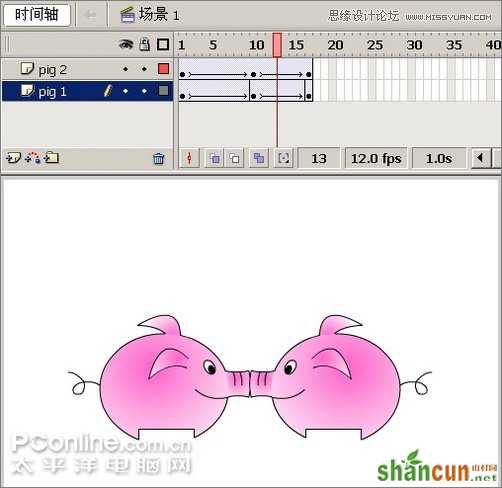 Flash制作有趣的亲嘴猪动画教程,PS教程,思缘教程网