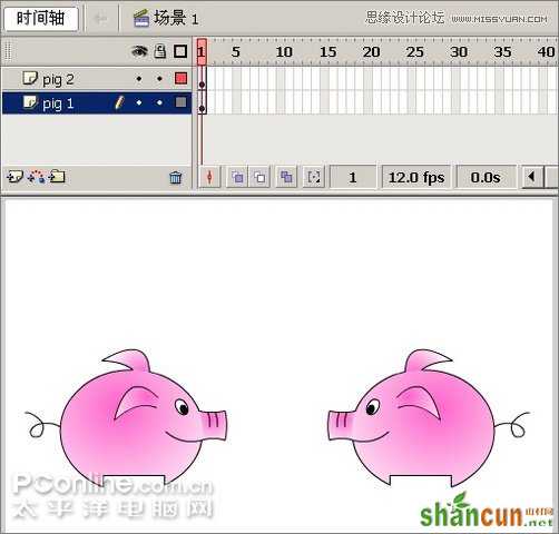 Flash制作有趣的亲嘴猪动画教程,PS教程,思缘教程网