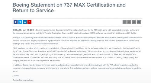 波音737max软件已全部修复 并完成207架次测试飞行